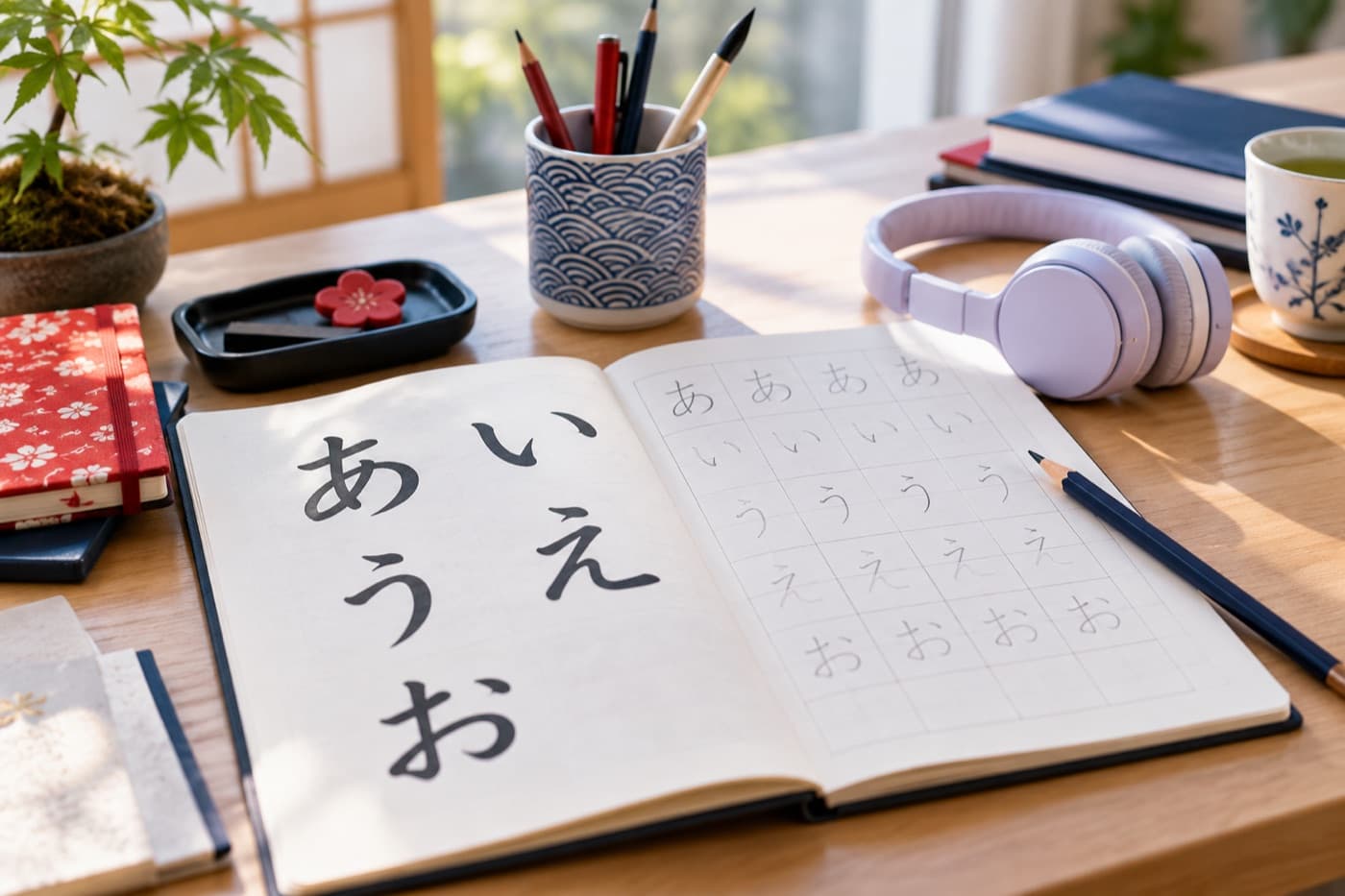 Cuaderno de práctica de hiragana con materiales de Idiomas WeLearn