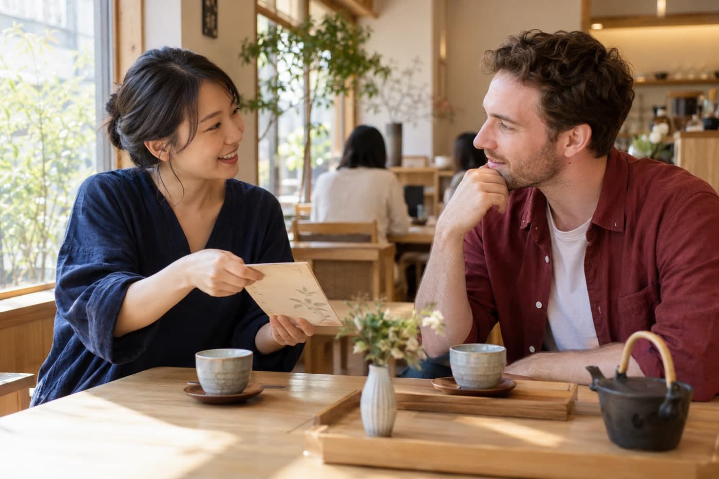 Dos estudiantes conversando y haciendo una invitación